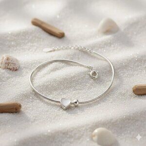 Sterling Silver Love Heart Bead Bracelet, Vintage Style